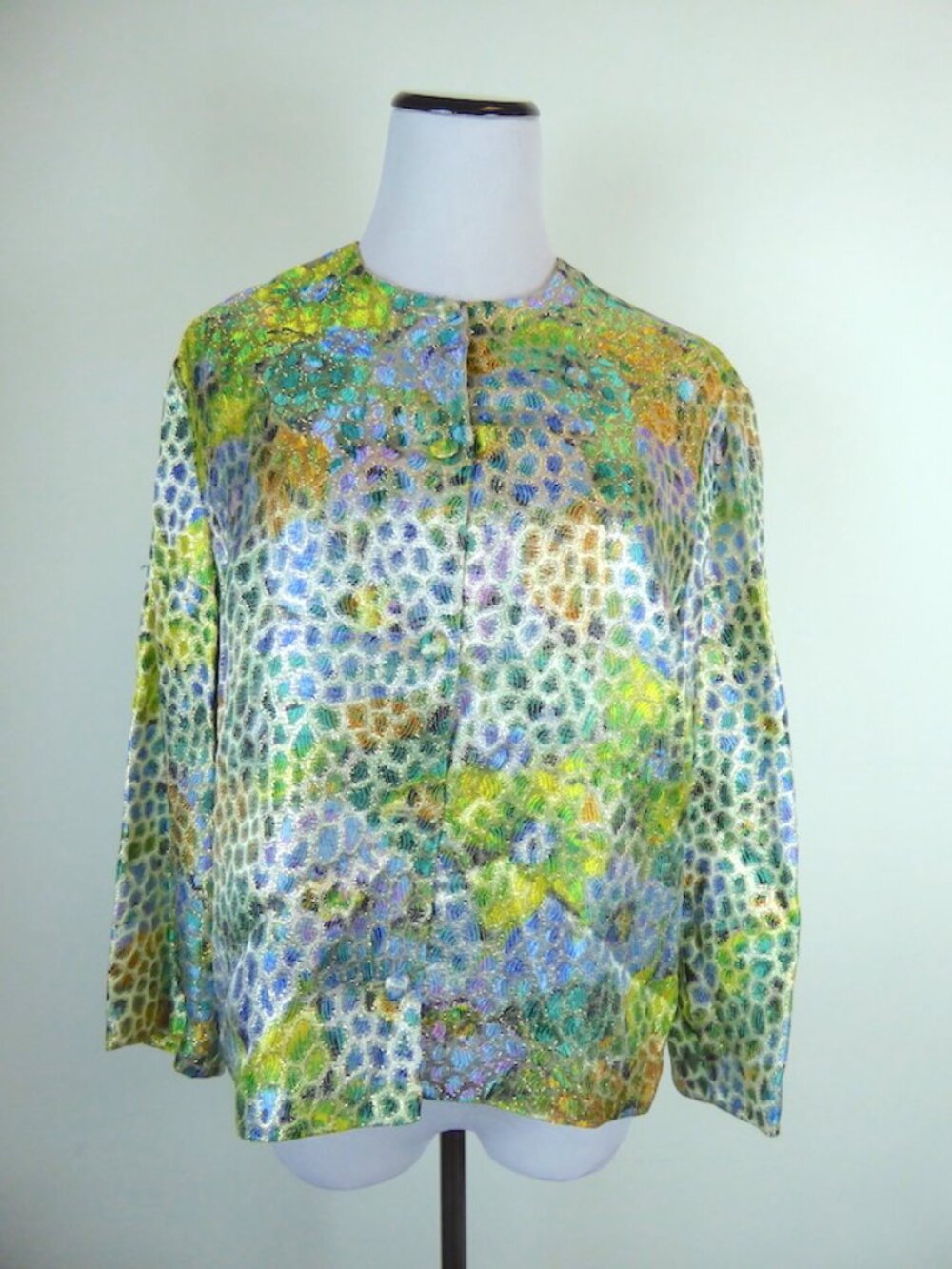 Vintage Adelaars Aristocrat blue gold leopard floral brocade jacket dressy 16
